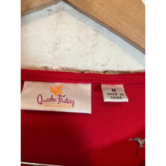 Quacker Factory Top Womens Medium Tunic Red Nautical Beachy Beaded Embroidered - Picture 4 of 16